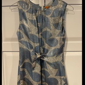 Tory Burch Silk Top Tie Front Silver/Blue, Sz 8